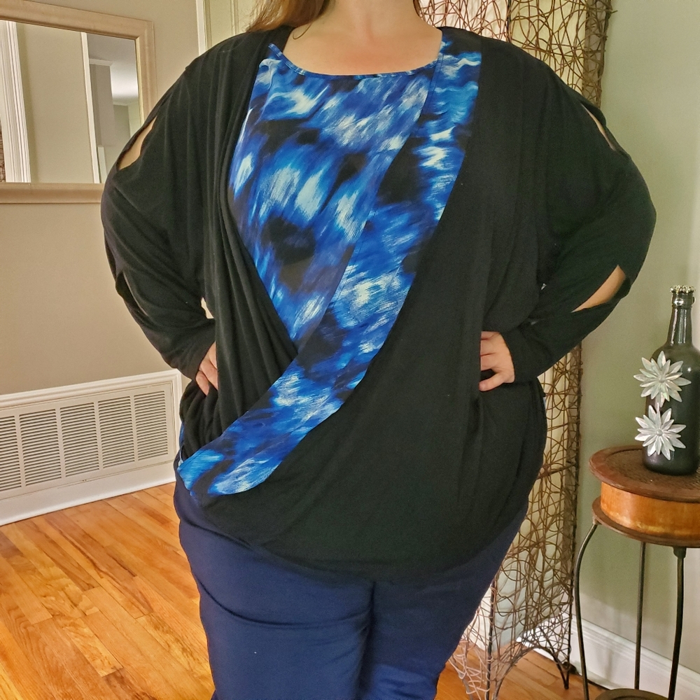 Catherines Tie Dye Black Blue Long Sleeve Size 5X
